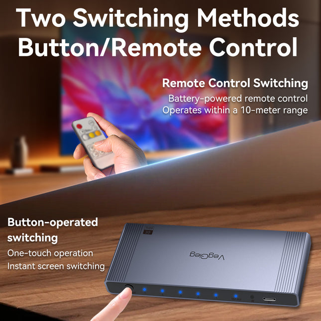 VegGieg 5-in-1 HDMI 2.0 Switch | 5 Port HDMI Switcher | Supports 4K@60Hz | IR Remote & Manual Switching