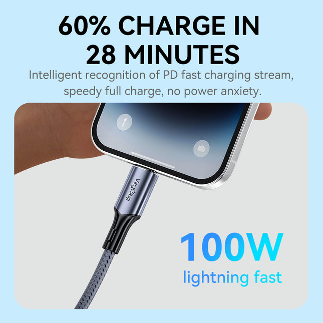 VegGieg USB-C to USB-C 100W PD Fast Charging Cable | 1.2m Braided | 5A E-Marker Chip | 480Mbps Data Transfer | CarPlay & Android Auto Compatible
