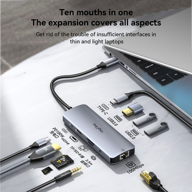 VegGieg 10 in 1 USB Type C Docking Station | 4K HDMI, RJ45 LAN, USB 3.0, SD/TF, PD 100W Hub for Laptops