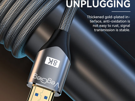 VegGieg V-H402 HDMI 2.1 Ultra High-Speed Cable | 8K@60Hz | 4K@120Hz | 48Gbps | VRR, QFT, ALLM | Gold-Plated | Durable & Reliable (1.5m, 3m, 5m)