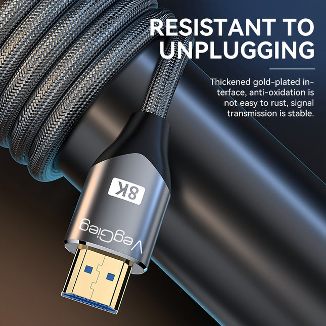VegGieg V-H402 HDMI 2.1 Ultra High-Speed Cable | 8K@60Hz | 4K@120Hz | 48Gbps | VRR, QFT, ALLM | Gold-Plated | Durable & Reliable (1.5m, 3m, 5m)
