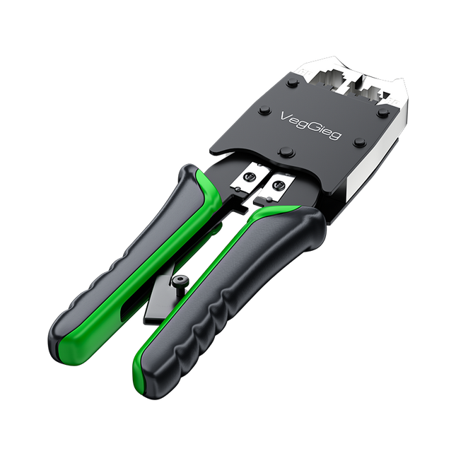 VegGieg V-E106 Professional Crimping Tool | RJ45 / RJ12 / RJ11 Modular Plug Crimper | Cable Stripper & Cutter | Durable Steel Build