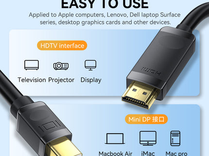VegGieg Mini DisplayPort (Mini DP) to HDMI Cable | 4K @ 30Hz | mDP to HDMI Converter for MacBook, Surface, Laptop to Monitor, TV, Projector | Plug & Play
