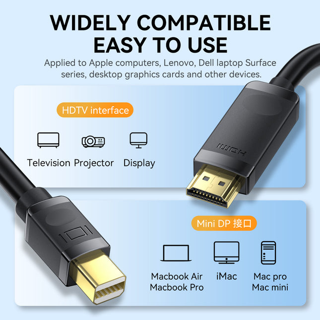 VegGieg Mini DisplayPort (Mini DP) to HDMI Cable | 4K @ 30Hz | mDP to HDMI Converter for MacBook, Surface, Laptop to Monitor, TV, Projector | Plug & Play