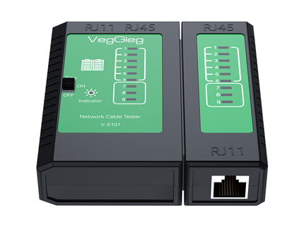 VegGieg V-E101 Network & Telephone Cable Tester | Supports RJ45/RJ11 | Automatic Cycle Speed Test | ABS Protective Shell