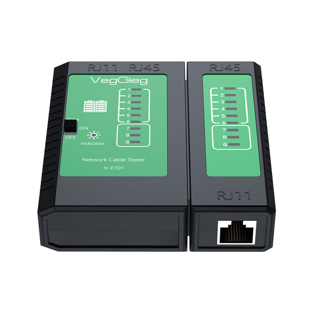 VegGieg V-E101 Network & Telephone Cable Tester | Supports RJ45/RJ11 | Automatic Cycle Speed Test | ABS Protective Shell