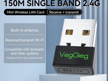 VegGieg 150Mbps Wireless USB Adapter | 2.4GHz Plug & Play WiFi Network Adapter for Desktop & Laptop