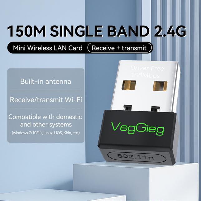 VegGieg 150Mbps Wireless USB Adapter | 2.4GHz Plug & Play WiFi Network Adapter for Desktop & Laptop