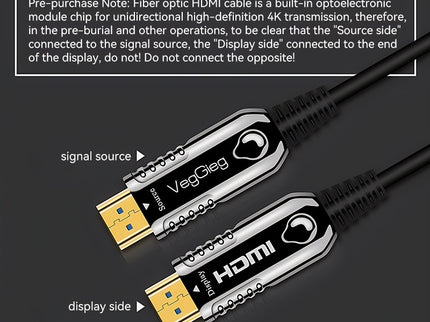 VegGieg V-H707 HDMI Active Optical Cable | 4K@60Hz | HDR | ARC | EDID | Gold-Plated | Long-Distance Fiber Connection | Durable & Reliable (25m, 30m)