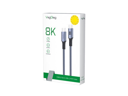 VegGieg V-U413 USB-C Gen 2 Cable | 100W PD Fast Charging | 8K@60Hz Display Output | 20Gbps Data Transfer | 3m & 5m Braided Durable Cable