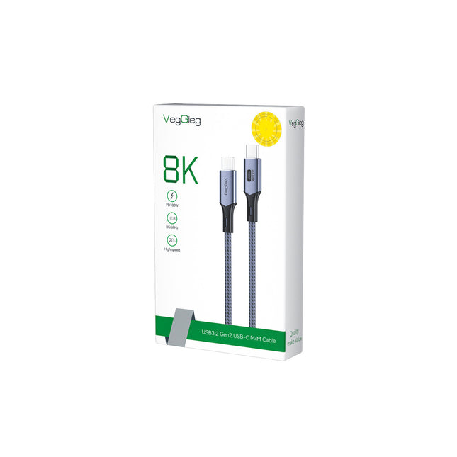 VegGieg V-U413 USB-C Gen 2 Cable | 100W PD Fast Charging | 8K@60Hz Display Output | 20Gbps Data Transfer | 3m & 5m Braided Durable Cable