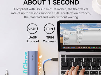 VegGieg M.2 NVMe SSD Enclosure | USB 3.2 Gen 2 | 10Gbps Tool-Free Aluminum Case for M-Key & B+M Key NVMe SSDs (2230/2242/2260/2280)