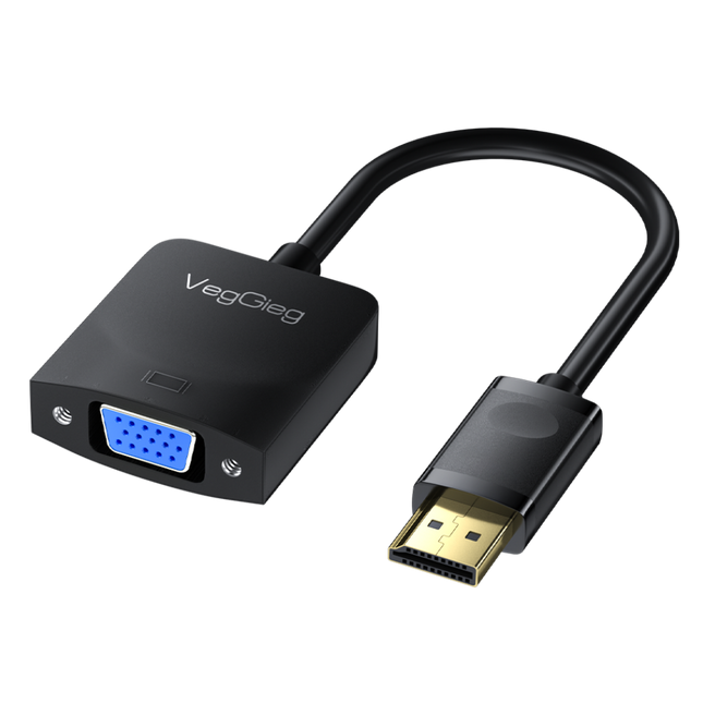 VegGieg DisplayPort (DP) to VGA Full HD Converter | Plug & Play | Gold-Plated Connectors | PC to Monitor/Projector Adapter