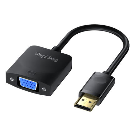VegGieg DisplayPort (DP) to VGA Full HD Converter | Plug & Play | Gold-Plated Connectors | PC to Monitor/Projector Adapter