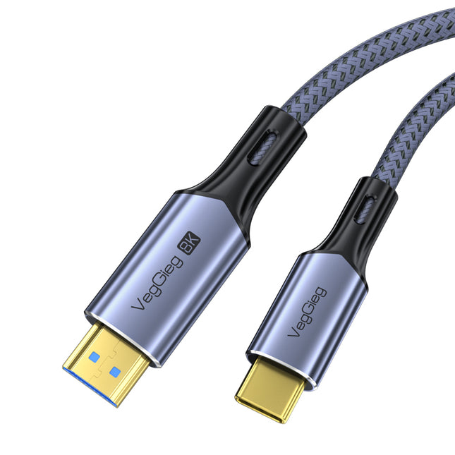 VegGieg 8K USB-C (Type-C) to HDMI Cable 2M | 8K@60Hz Ultra HD | HDR | Nylon Braided | Plug & Play | Gold Plated