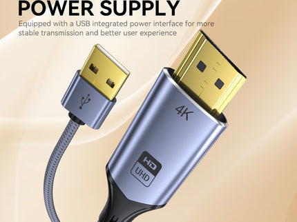 VegGieg V-Z102 HDMI to DisplayPort Converter Cable | 4K@60Hz UHD | HDMI Male to DP Male | With USB Power | Plug & Play for Monitor, Projector