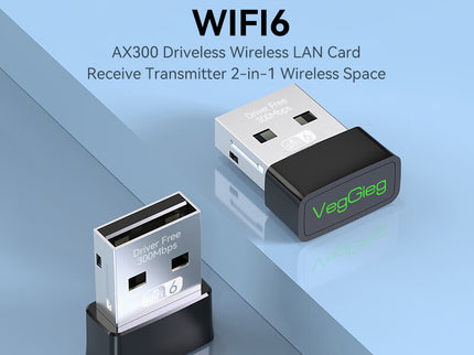 VegGieg Dual Band USB Wi-Fi Adapter | 2.4GHz & 5GHz | 300Mbps Wireless Network Dongle | Plug & Play WiFi Receiver for PC/Laptop