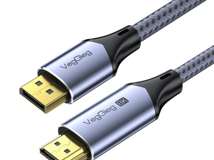 VegGieg 8K DisplayPort to HDMI Cable 2M (DP to HDMI) | 8K@60Hz UHD | HDR | Nylon Braided | Gold Plated | Audio Video Sync | Plug & Play