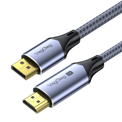 VegGieg 8K DisplayPort to HDMI Cable 2M (DP to HDMI) | 8K@60Hz UHD | HDR | Nylon Braided | Gold Plated | Audio Video Sync | Plug & Play