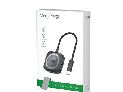 VegGieg Type-C to 4-Port USB Hub | USB 2.0 & USB 3.0 Options | 1m Cable | External Power Support | High-Speed Expansion VC341