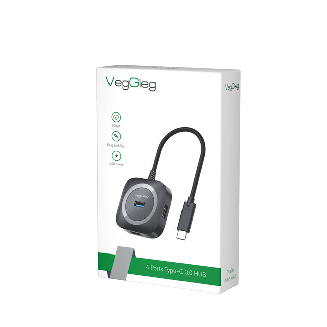 VegGieg Type-C to 4-Port USB Hub | USB 2.0 & USB 3.0 Options | 1m Cable | External Power Support | High-Speed Expansion VC341