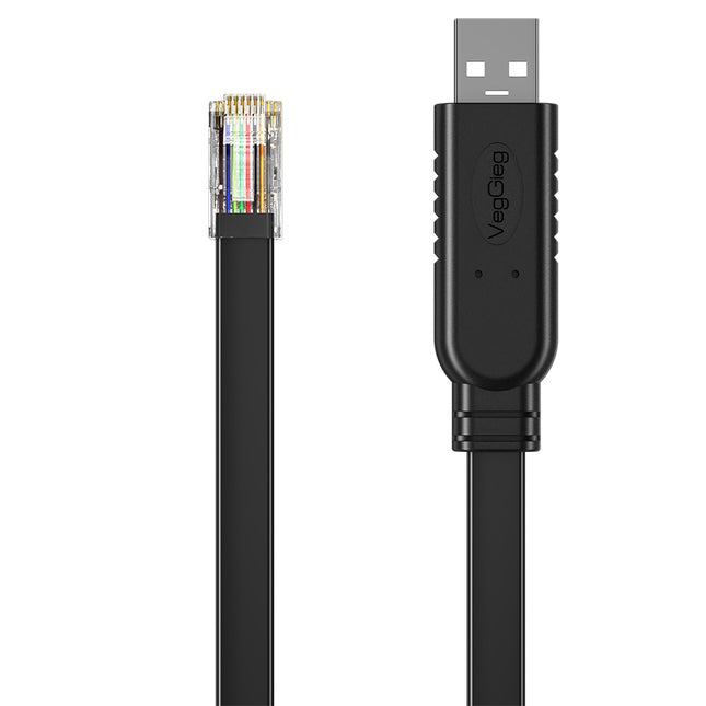 VegGieg USB to RJ45 Console Cable | FTDI Chipset | Serial Console Debug Cable for Routers, Switches, Servers | 2M Flat Cable | Plug & Play