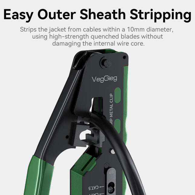VegGieg Dovetail Clamp Network Crimping Tool | CAT5e–CAT8 | 3-in-1 Cut / Strip / Crimp | Precision & Durable Design