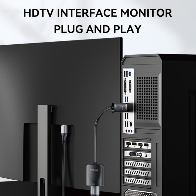 VegGieg DisplayPort (DP) to HDMI Adapter | 4K @ 30Hz | Gold-Plated Connector | Plug & Play | Compact Video Converter