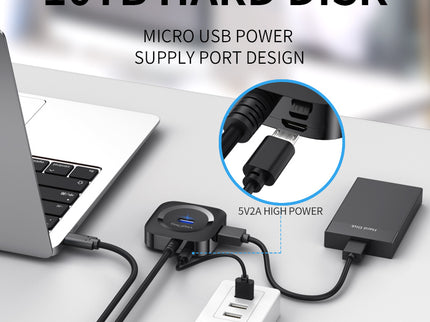 VegGieg Type-C to 4-Port USB Hub | USB 2.0 & USB 3.0 Options | 1m Cable | External Power Support | High-Speed Expansion VC341