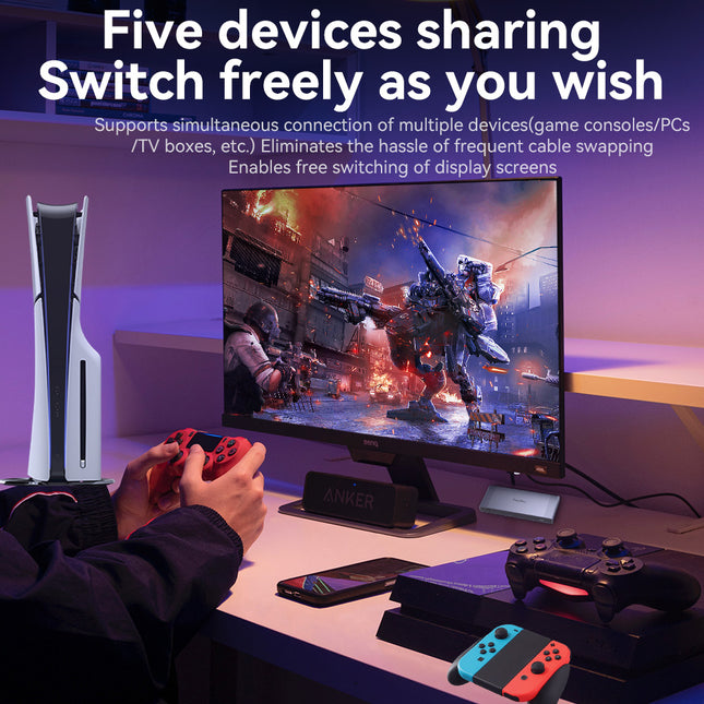 VegGieg 5-in-1 HDMI 2.0 Switch | 5 Port HDMI Switcher | Supports 4K@60Hz | IR Remote & Manual Switching