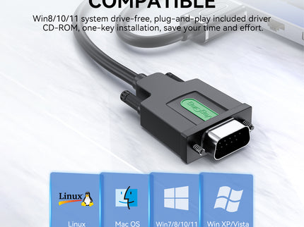 VegGieg V-U401 USB to Serial RS232 Adapter Cable | DB9 Male | FTDI Chipset | Plug & Play | 1.5m Length | Supports Windows, Linux, macOS