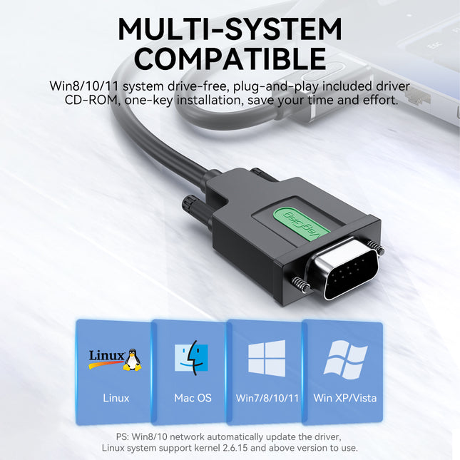 VegGieg V-U401 USB to Serial RS232 Adapter Cable | DB9 Male | FTDI Chipset | Plug & Play | 1.5m Length | Supports Windows, Linux, macOS