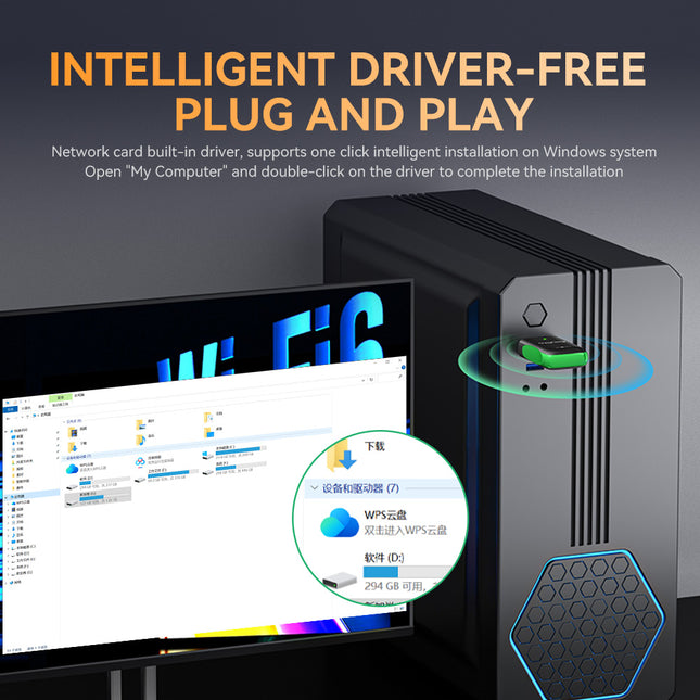 VegGieg AX1100 WiFi 6 + Bluetooth 5.4 USB Adapter | Dual Band Wireless Network Adapter with MU-MIMO & Secure Encryption