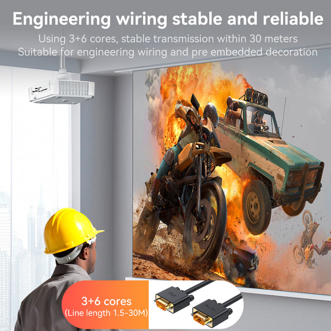 VegGieg V-V207 VGA Cable | 10m & 15m | Full HD 1080p | Multi-Layer Shielded | Double Magnetic Rings | 3+6 Core Design