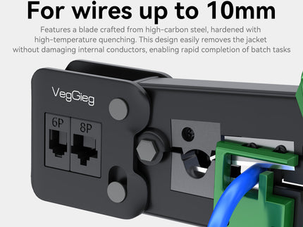 VegGieg Multifunction RJ45 Crimping Tool | Pass-Through Network Crimper | CAT5e to CAT8 | Cut / Strip / Crimp | High Carbon Steel