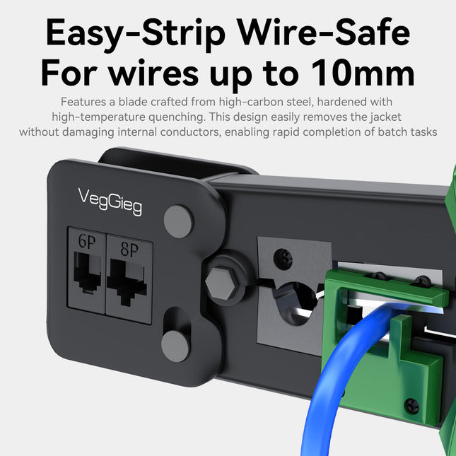 VegGieg Multifunction RJ45 Crimping Tool | Pass-Through Network Crimper | CAT5e to CAT8 | Cut / Strip / Crimp | High Carbon Steel