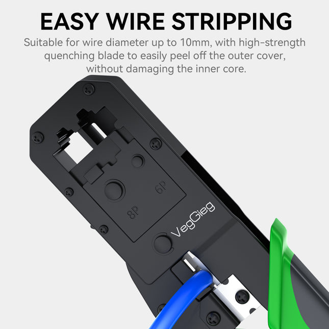 VegGieg E103 Network Crimping Tool | 3-in-1 RJ45/RJ11/RJ12 Crimper | Cable Cutter & Stripper | Ethernet Tool for Network Installations