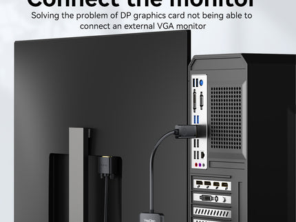 VegGieg V-Z615 DisplayPort (DP) to VGA Converter | 1080p Full HD | Plug & Play | Gold-Plated Connectors | PC to Monitor/Projector Adapter