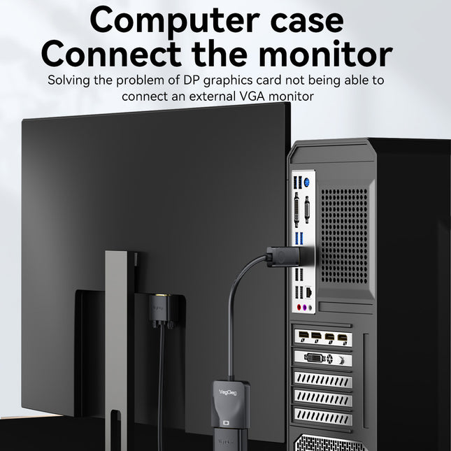 VegGieg V-Z615 DisplayPort (DP) to VGA Converter | 1080p Full HD | Plug & Play | Gold-Plated Connectors | PC to Monitor/Projector Adapter
