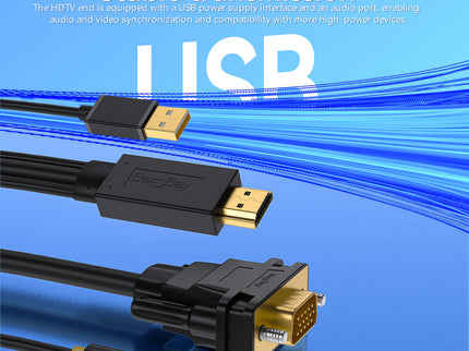 VegGieg HDMI to VGA Cable with Audio & USB Power | 1080P @ 60Hz | HDTV to VGA Converter Cable for Monitor, Projector, TV | 1.5M | Plug & Play