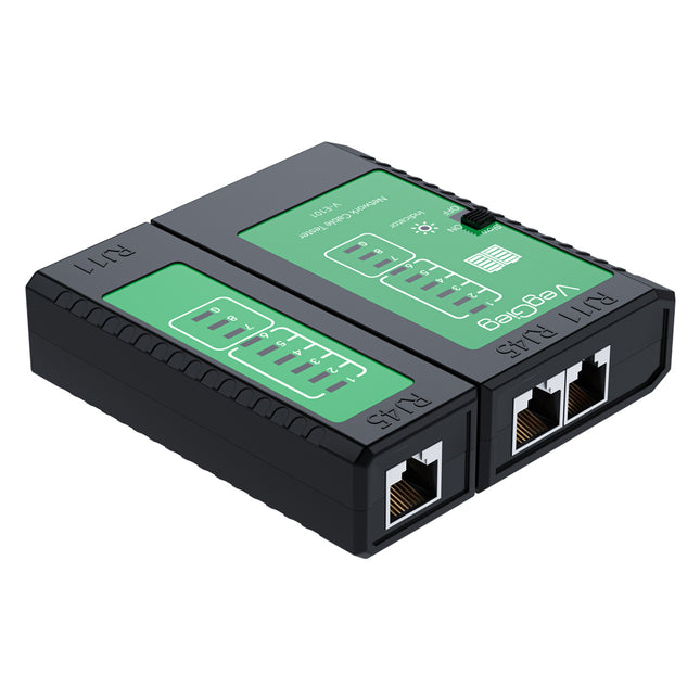 VegGieg V-E101 Network & Telephone Cable Tester | Supports RJ45/RJ11 | Automatic Cycle Speed Test | ABS Protective Shell