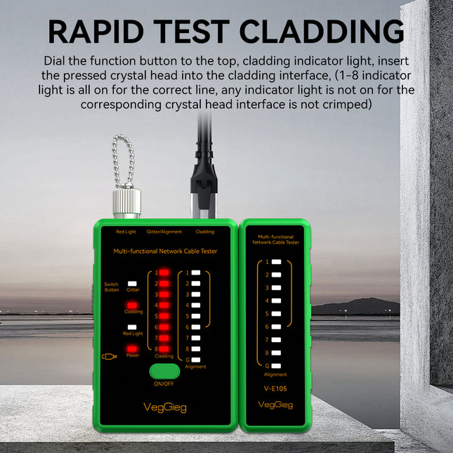 VegGieg LAN & Fiber Tester | 10–12km VFL | PoE, Cladding, Shield Detection | Type-C Charging | Burn-Proof Network Cable Tester