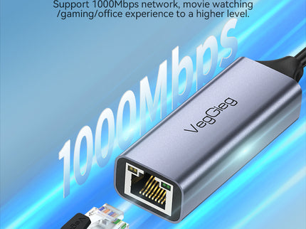 VegGieg USB to Ethernet Adapter | 100Mbps & 1000Mbps | Alloy Shell | Plug & Play | USB 2.0/3.0 Support