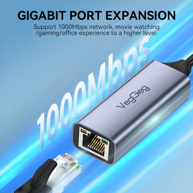 VegGieg USB to Ethernet Adapter | 100Mbps & 1000Mbps | Alloy Shell | Plug & Play | USB 2.0/3.0 Support