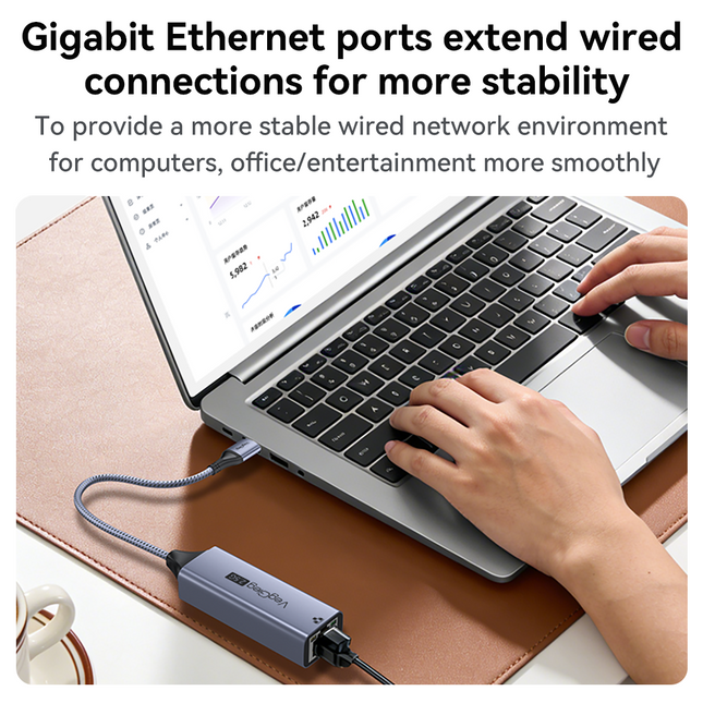 VegGieg USB & Type-C to 2.5 Gigabit Ethernet LAN Adapter | 2-in-1 USB-A & USB-C | 2.5Gbps High-Speed Network Adapter | Plug & Play | Nylon Braided Cable