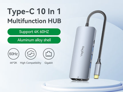VegGieg 10 in 1 USB Type C Docking Station | 4K HDMI, Gigabit RJ45 LAN, 3 USB 3.0, SD/TF & PD 100W Hub