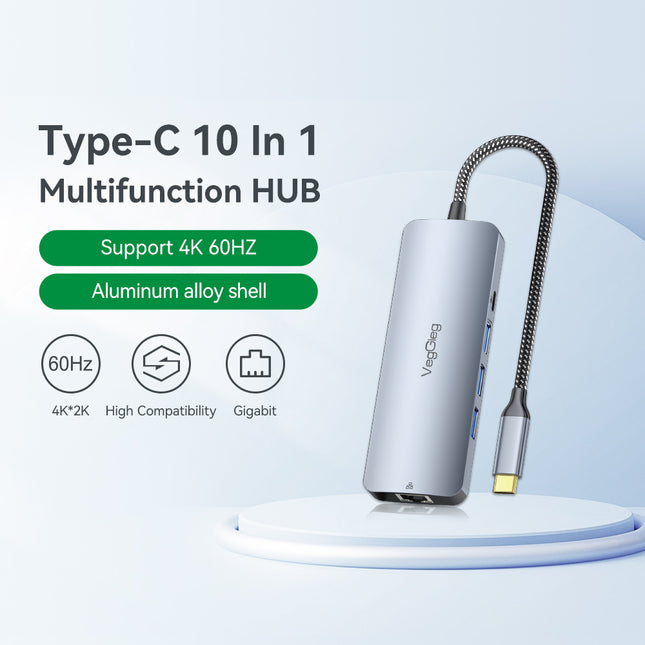 VegGieg 10 in 1 USB Type C Docking Station | 4K HDMI, Gigabit RJ45 LAN, 3 USB 3.0, SD/TF & PD 100W Hub