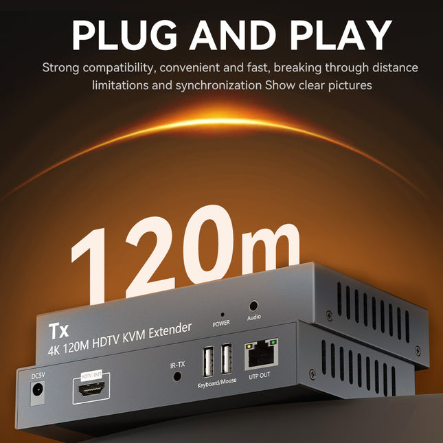 VegGieg V-HD011 HDMI KVM Extender over CAT6 | 120M | 4K@30Hz UHD | IR & Stereo Audio Support | USB Keyboard & Mouse Extension | Plug & Play