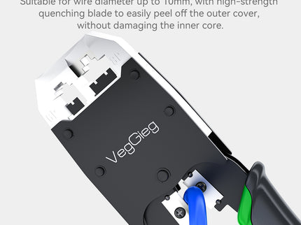VegGieg V-E106 Professional Crimping Tool | RJ45 / RJ12 / RJ11 Modular Plug Crimper | Cable Stripper & Cutter | Durable Steel Build