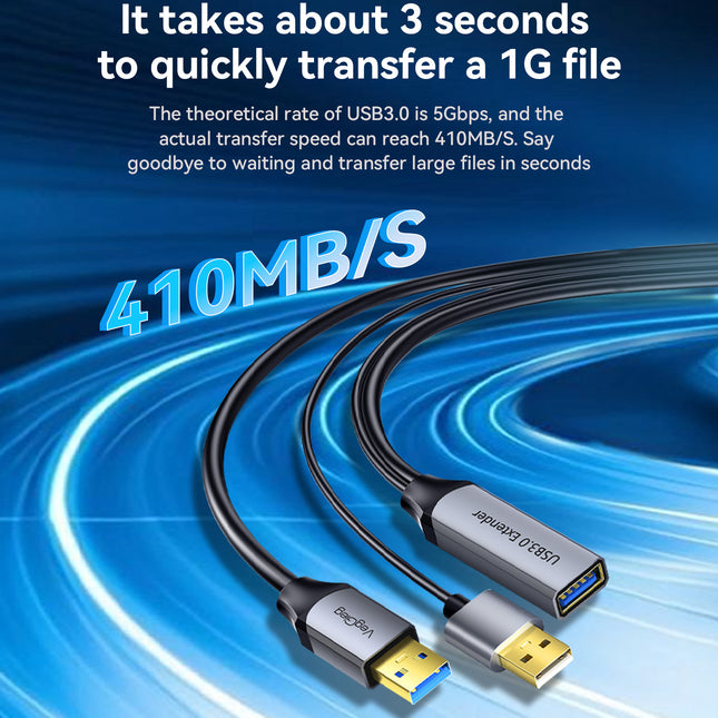 VegGieg V-U330 USB 3.0 Active Extension Cable | 5Gbps High-Speed | 15m–30m Long-Distance Signal Booster | Triple Shielded, Plug & Play